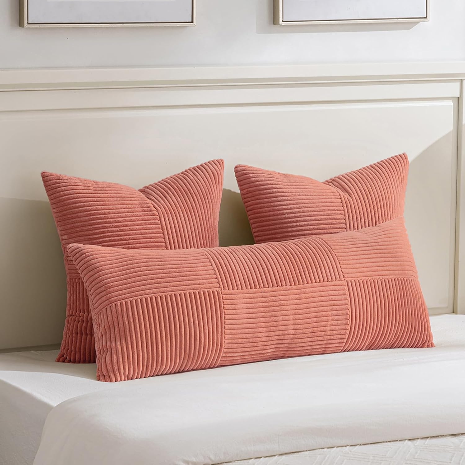 Fancy Homi 2 Packs Coral Decorative Throw Pillow Covers 20x20 Inch for Living Room Couch Bed Sofa, Rustic Farmhouse Boho Home Decor, Soft…
