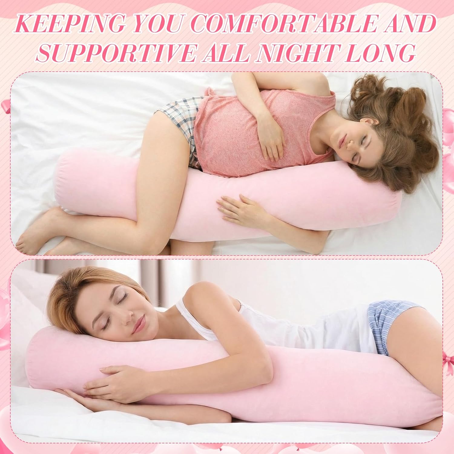 Chunful Body Pink Pillow for Adults 47" x 7.87" Long Lumbar Bolster Pillow with Removable Flannel Cover Pink Round Body Roll Cylinder…