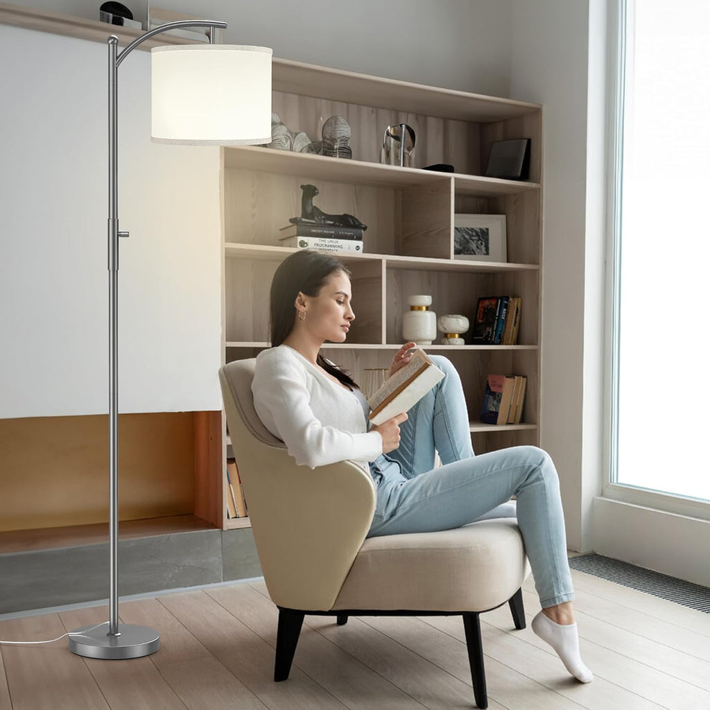 Dimmable Floor Lamp, Arc Floor Lamps for Living Room, Stepless Dimming Modern Standing Lamp with Linen Shade, Tall Lamp for Bedroom…
