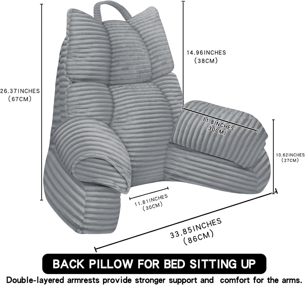 RRPAHWTV Reading Pillow for Bed with High Arm Rests, Back Support Pillow for Sitting Up in Bed with Shredded Memory Foam for Reading, TV…