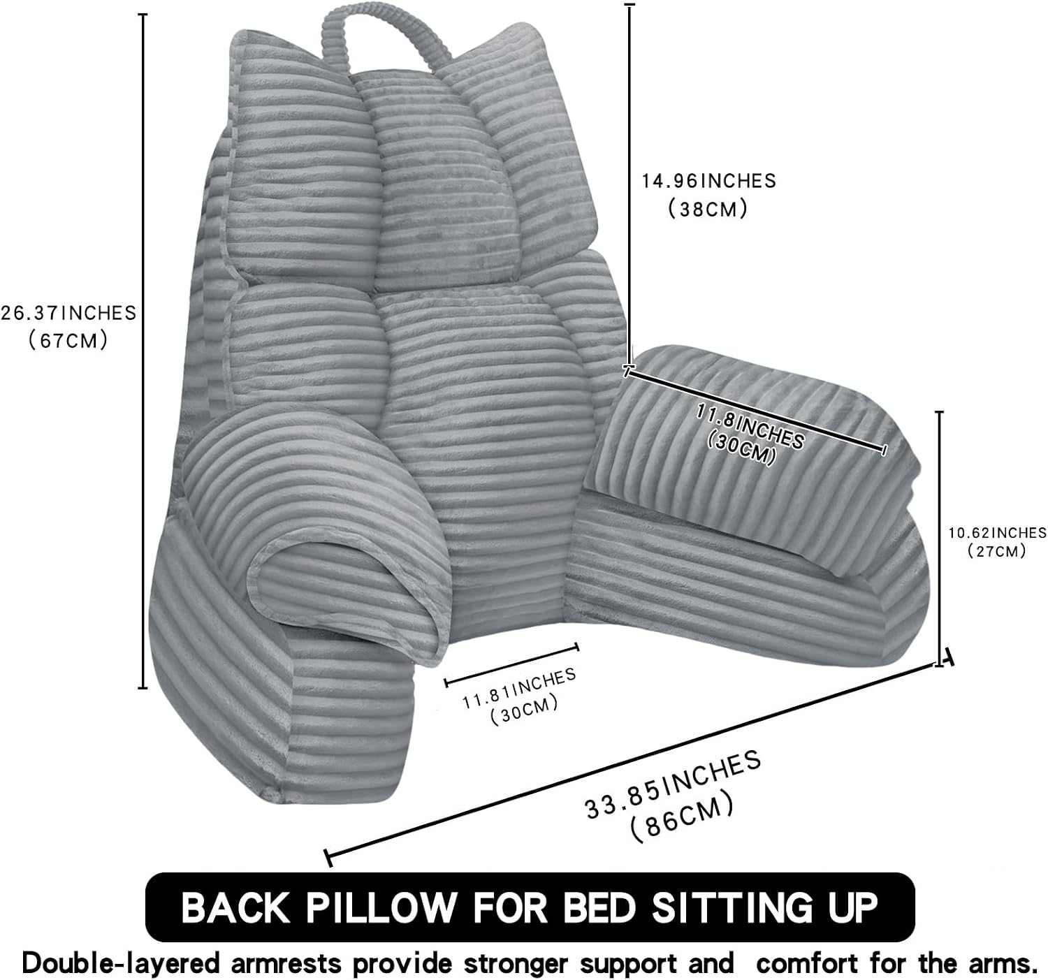 RRPAHWTV Reading Pillow for Bed with High Arm Rests, Back Support Pillow for Sitting Up in Bed with Shredded Memory Foam for Reading, TV…