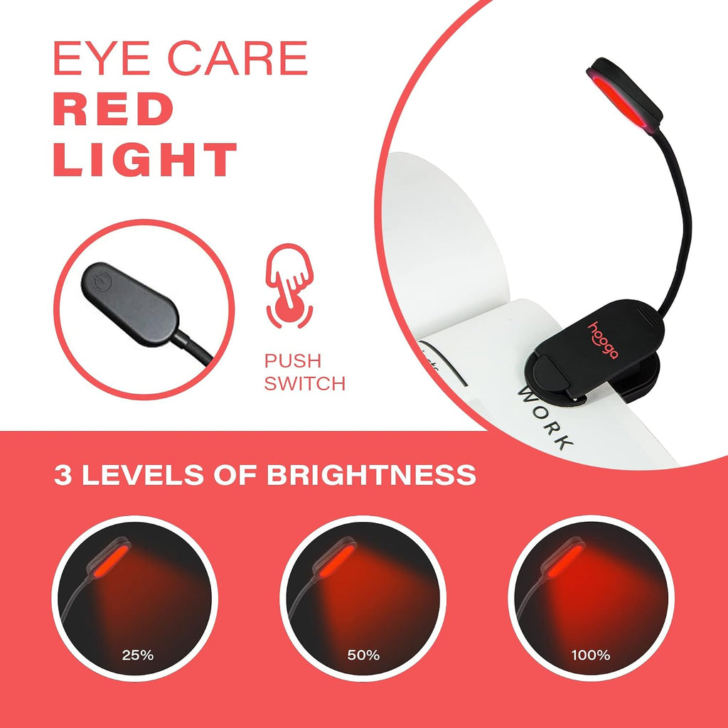 Hooga Red Book Light, Rechargeable Clip On 625nm LED Light for Reading in Bed. No Blue Light Emitted, Eye comfort Light for Strain-Free…