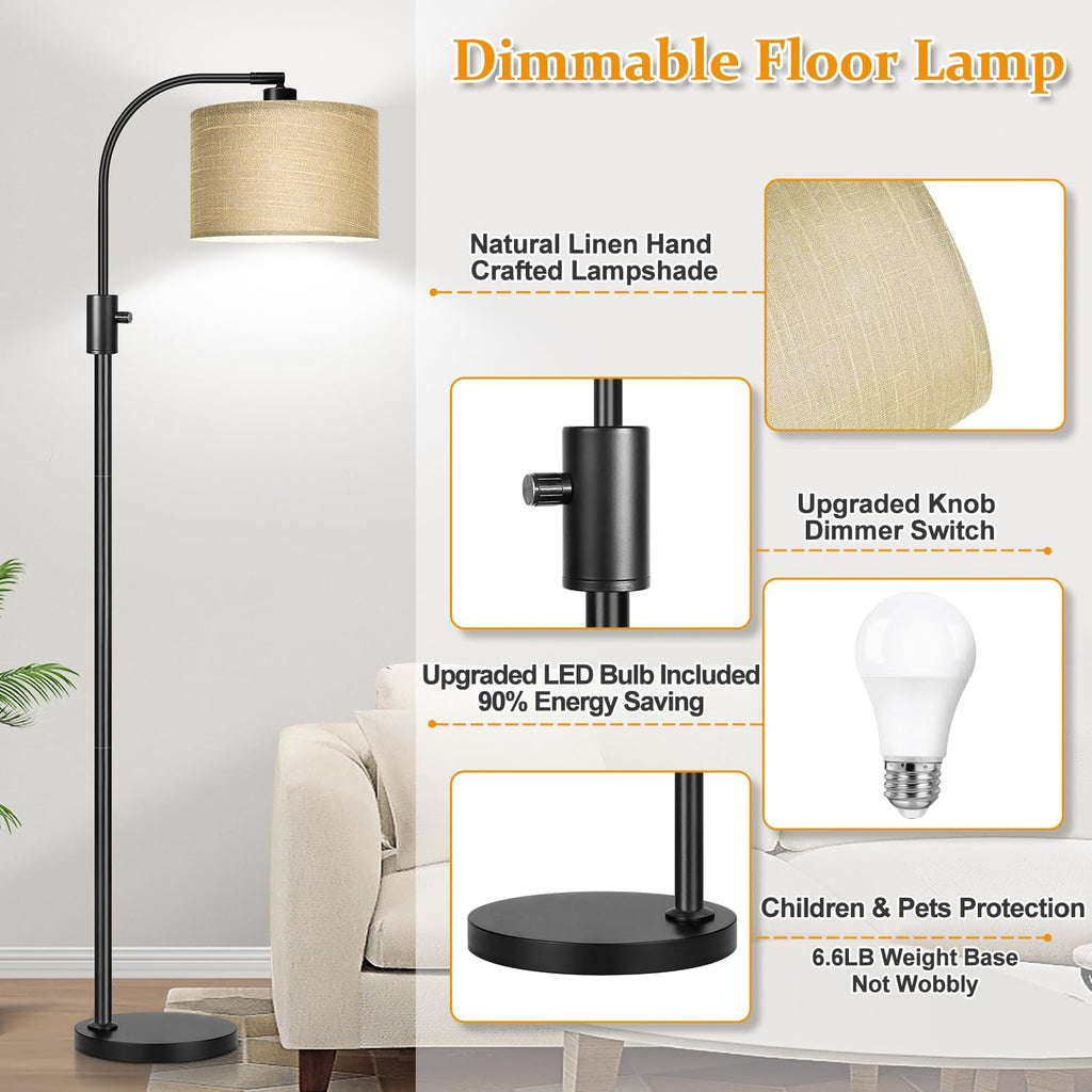 Nintiue Upgraded Modern Arc Dimmable Tall Standing Floor Lamp with Champagne Shade, 1200 Lumens LED Bulb Included, for Living & Reading…