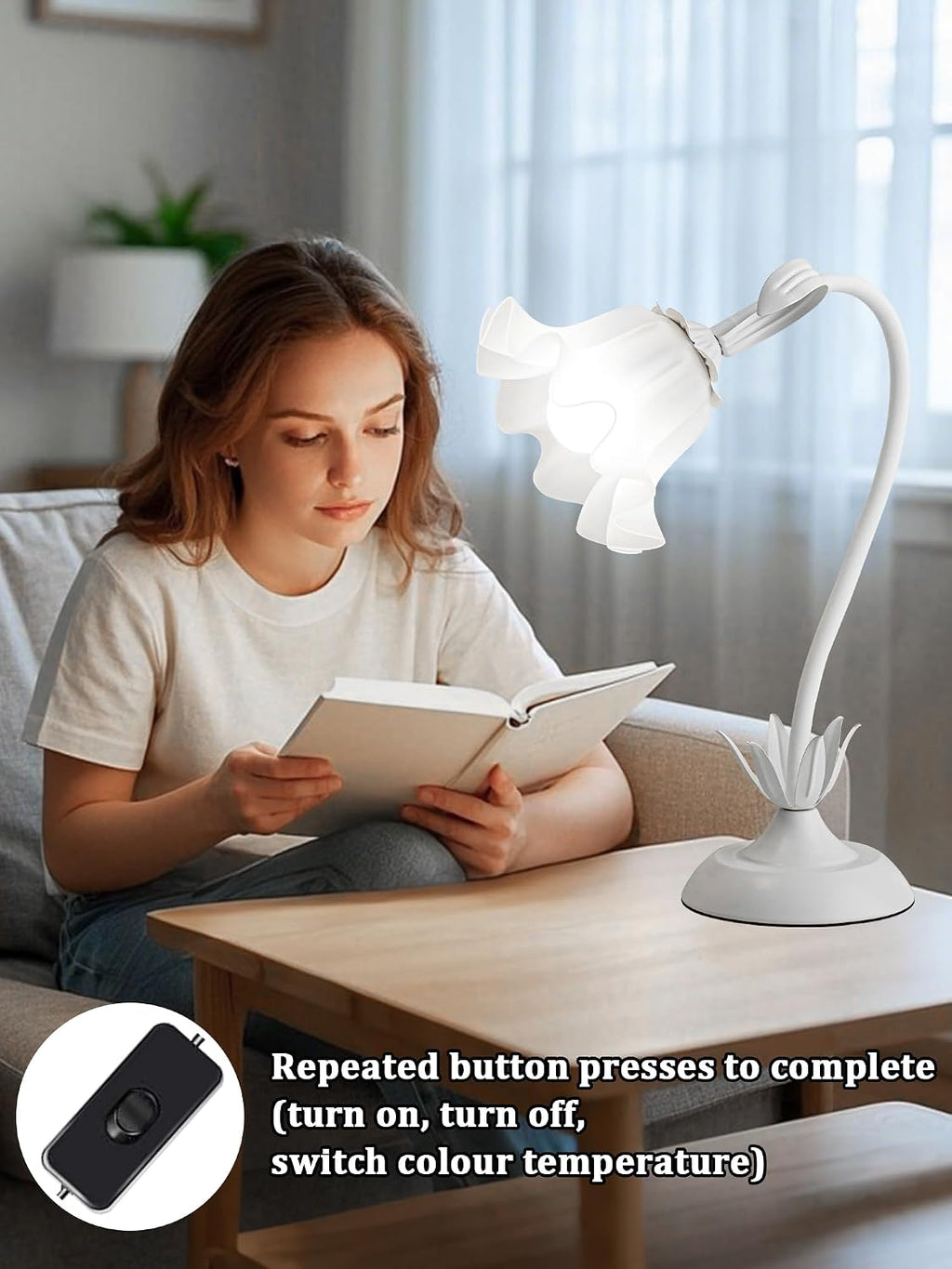 Flower Table Lamp, Bedside Table Lamp for Bedroom LED Reading Light 3 Color Modes, Vintage Flower Lamp Kawaii Table Lamps Desk Living Room…