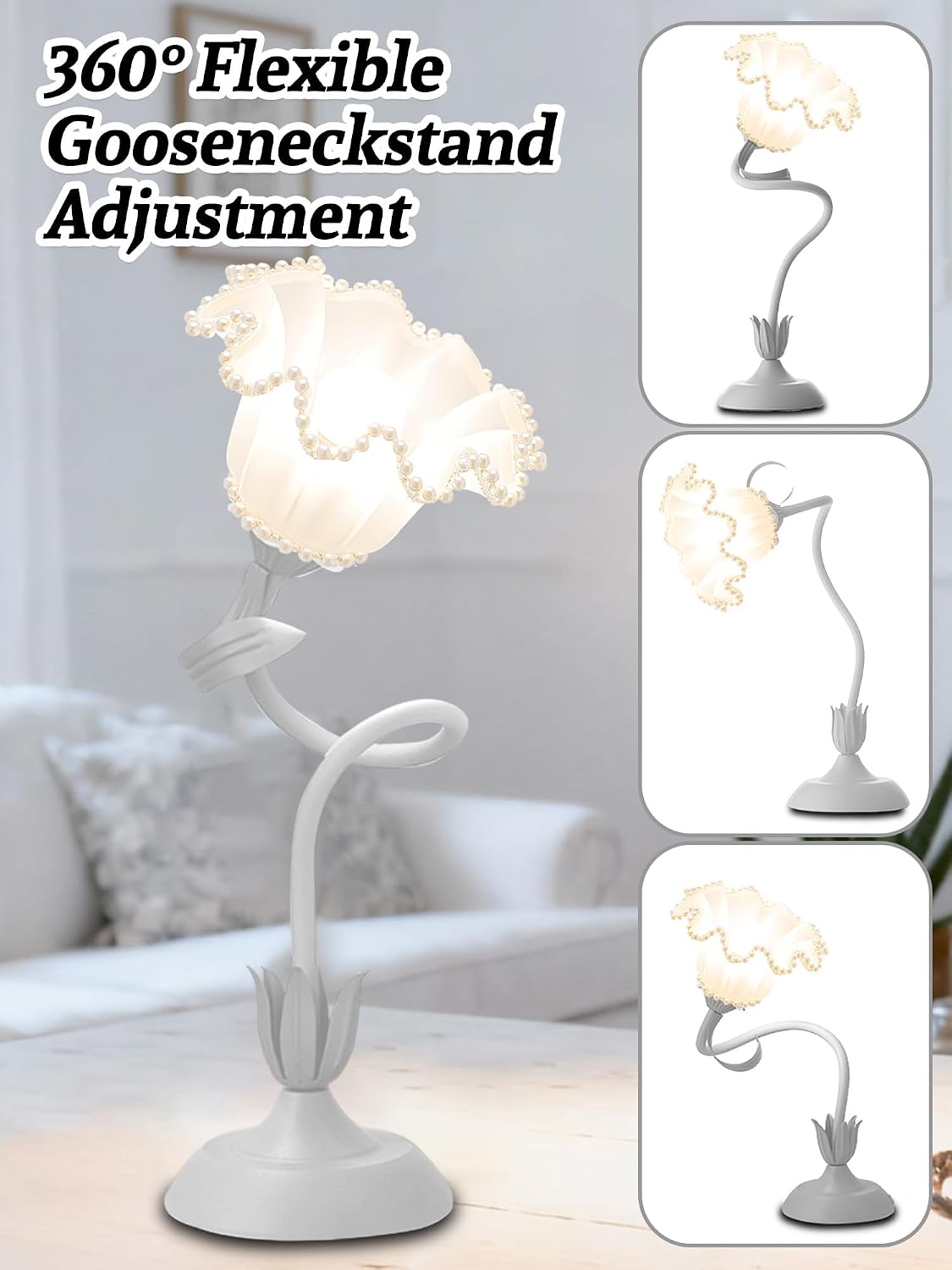 Flower Table Lamp Bedside Lamps LED Reading Light,3 Color Modes Cute Small Lamp, Vintage Flower Lamp Kawaii Table Lamp for Bedroom Living…