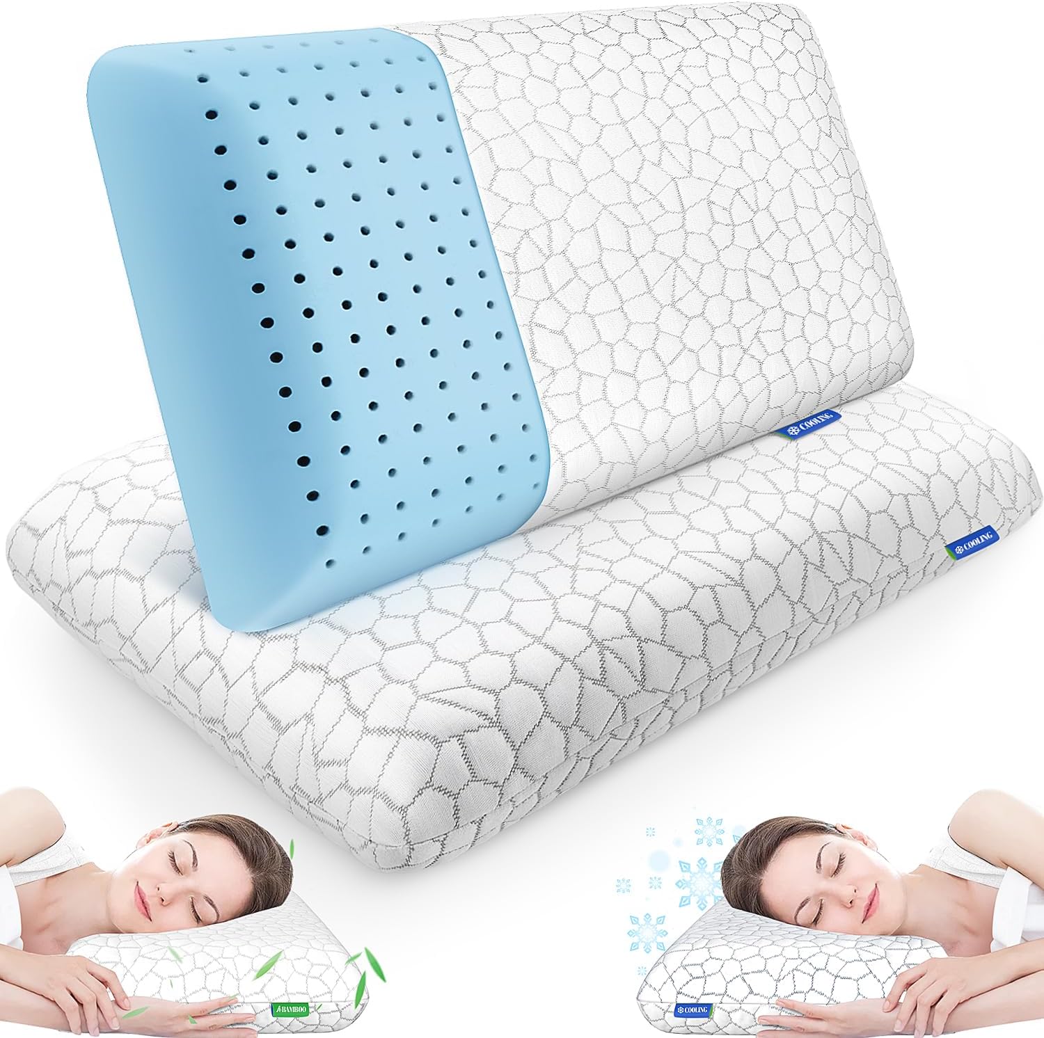 CushZone Memory Foam Pillows for Sleeping, Bed Pillow with Removable and Machine Washable Cover, Bed Pillow for Side, Back and Stomach Slee…