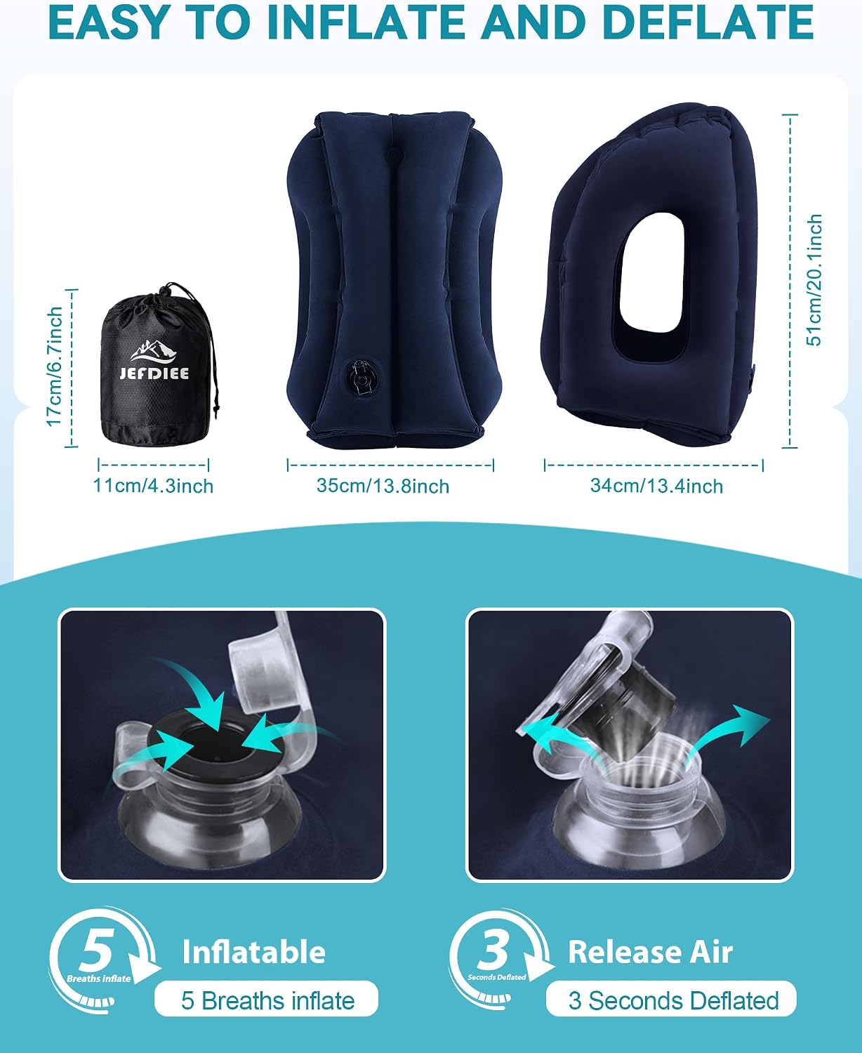 Travel Pillow, Inflatable Airplane Pillow for Sleeping Comfortably Supports Head and Chin for Airplane, Car, Bus and Office