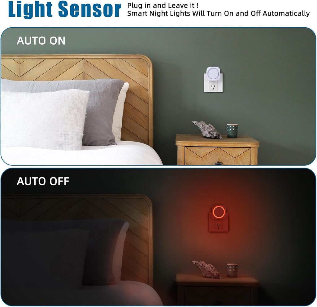 Red Night Lights Plug into Wall, 4 Packs Dimmable Night Light with Dust to Dawn Sensor, Automatically Turn on and Off, Gentle Glow…