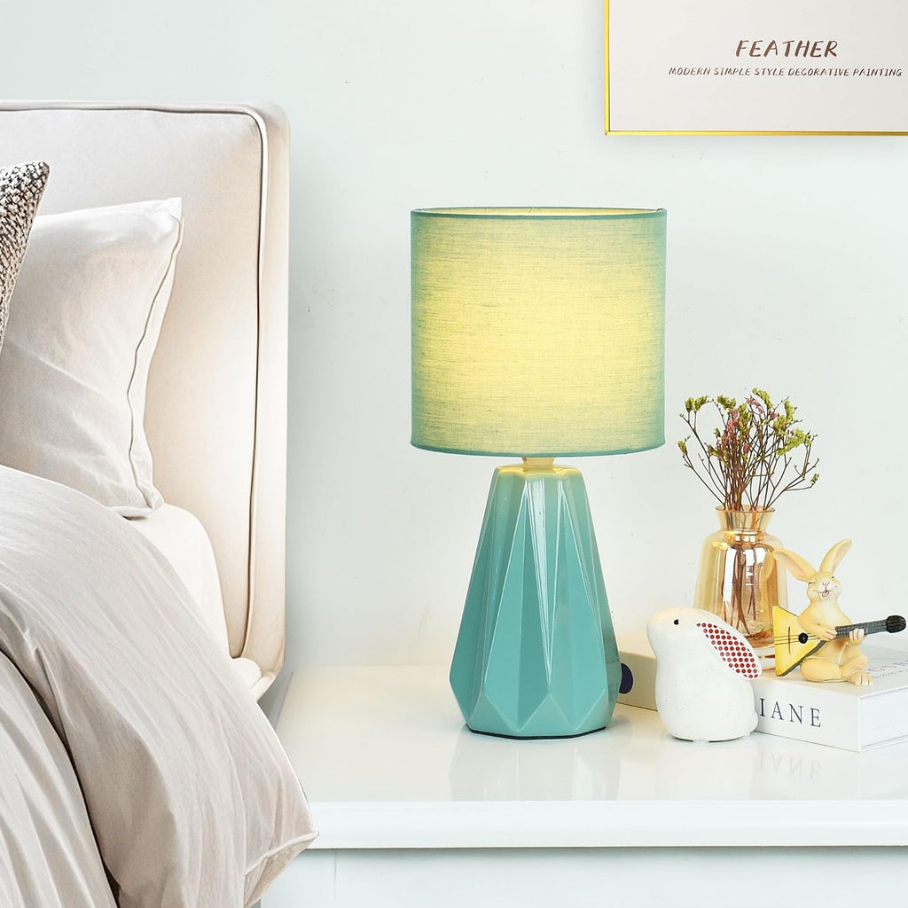 Elisa Green Small Table Lamp for Living Room as Bedside Table Lamp for Bedroom, Modern Ceramic Kids Night Table Lamp, Φ6.1×H12.4IN, Bulb…