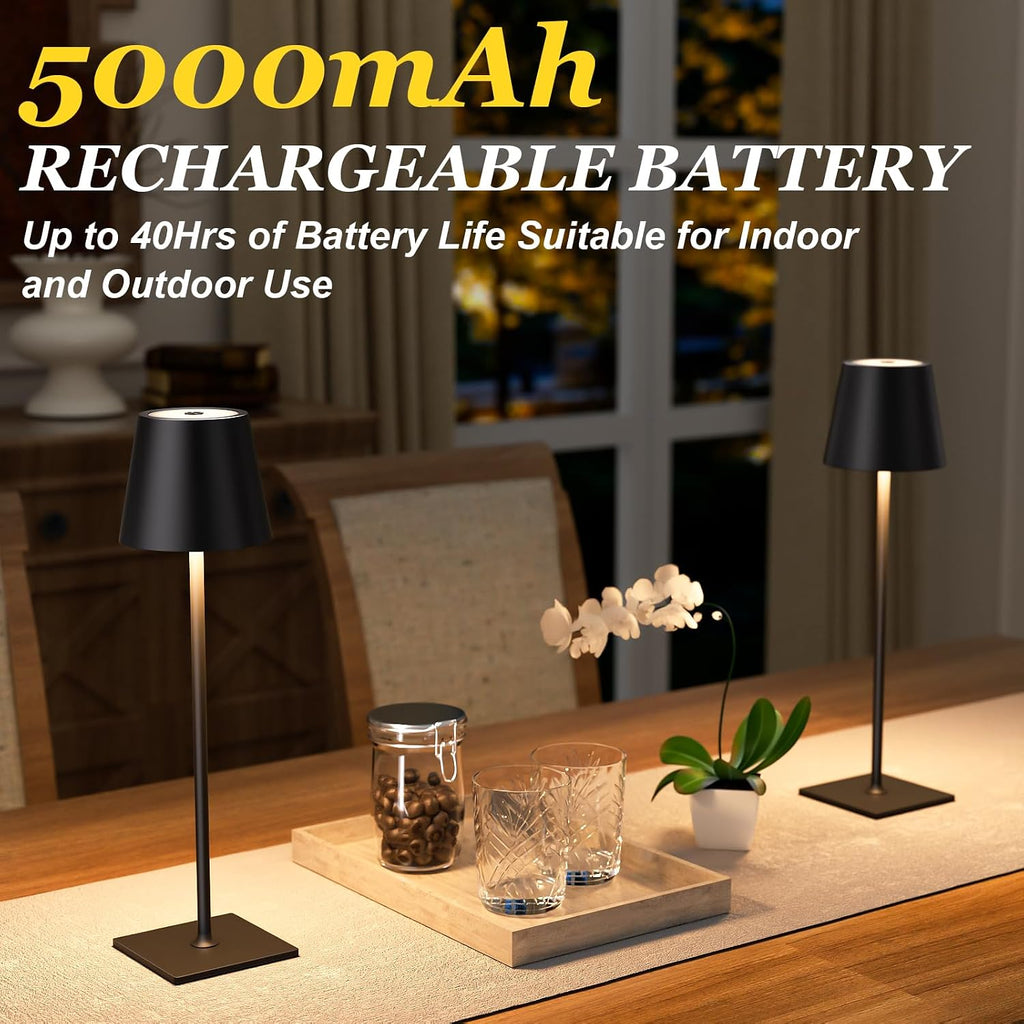 Kakanuo Cordless Rechargeable Table Lamp Black 5000mAh Battery Operated Lamps, 3 Colors Stepless Dimming Touch Lamp for Dining, Living…