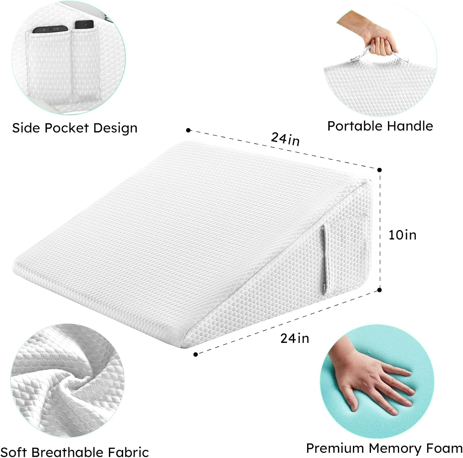 Bedluxe Wedge Pillow, 10 inch Bed Wedge Pillow for Headboard, Pillow Wedge for Acid Reflux Relief, Sleeping, After Surgery, Snoring…