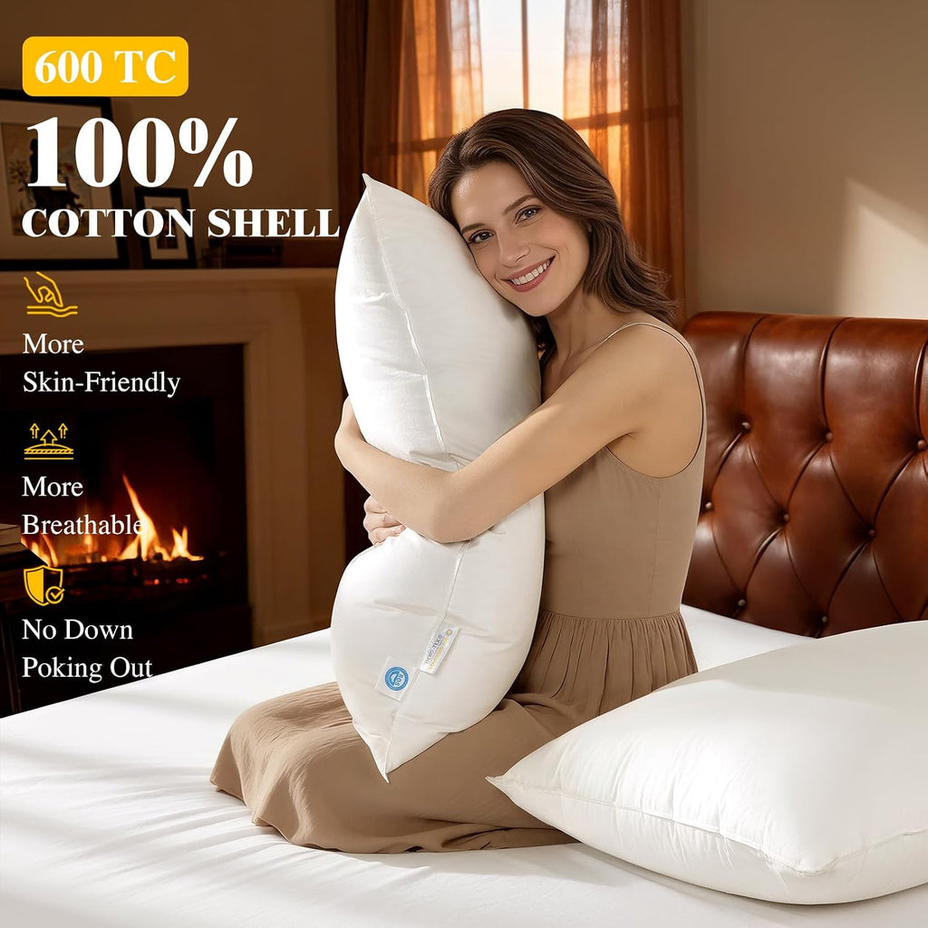 LIANLAM Luxury Canadian White Goose Down Pillow King Size Set of 2, 1050+ Fill Power, 800 TC Cotton Shell, Soft Down Pillows for…