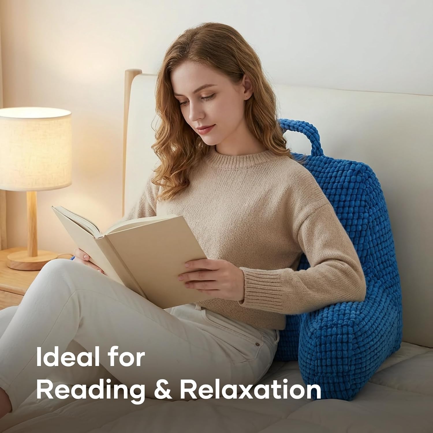 NOONTIDE Reading Pillow with Top Handle, Uniquely Designed Soft Fabric, Ergonomic Back Support for Bed, Cover Washable Sit up…