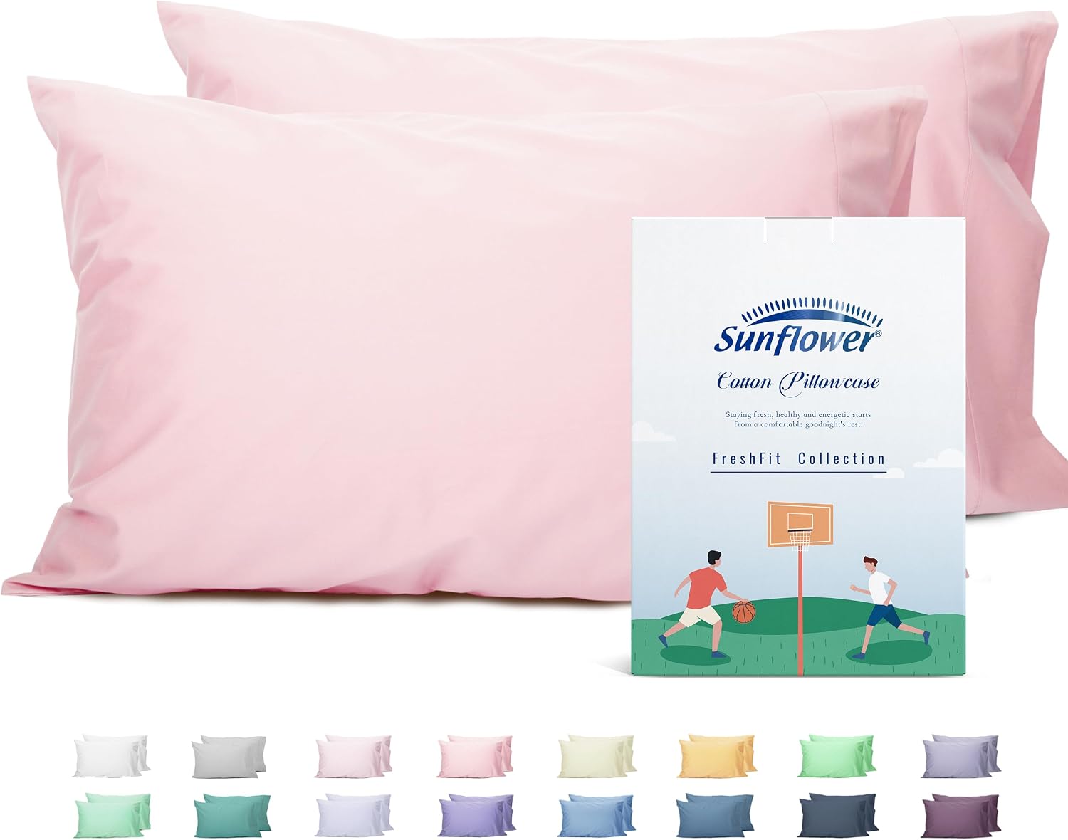 Sunflower Queen Pillowcases Set of 2, 100% Cotton Queen Pillow Cases 2, 20×30 inches Dark Pink, Soft and Breathable