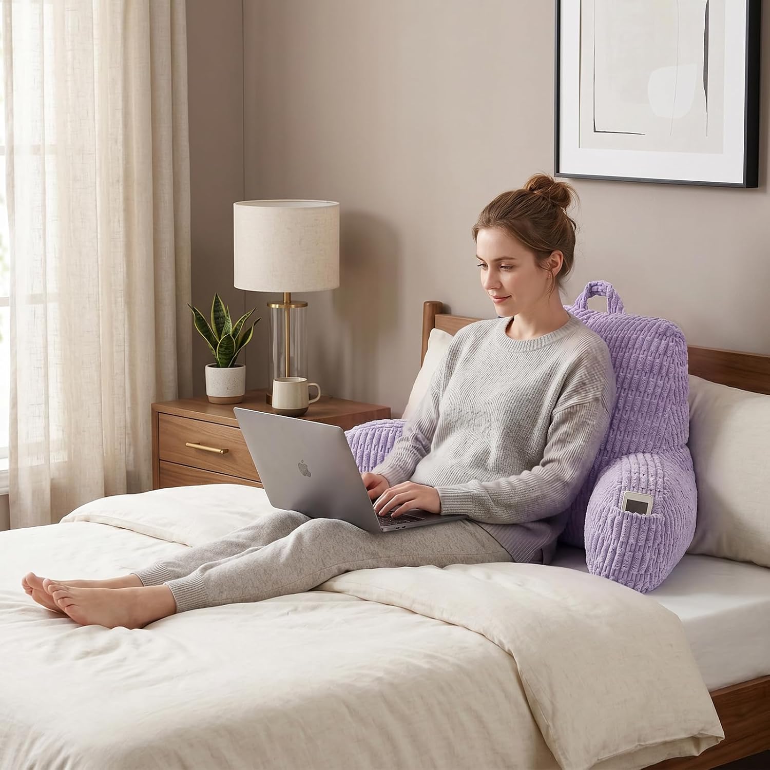 Pajeo Extra Large Sitting Pillow for Bed,19" Reading Pillow for Sitting Up with Arms, Oeko-TEX Certified Sturdy Backrest for Couch & Floor S…