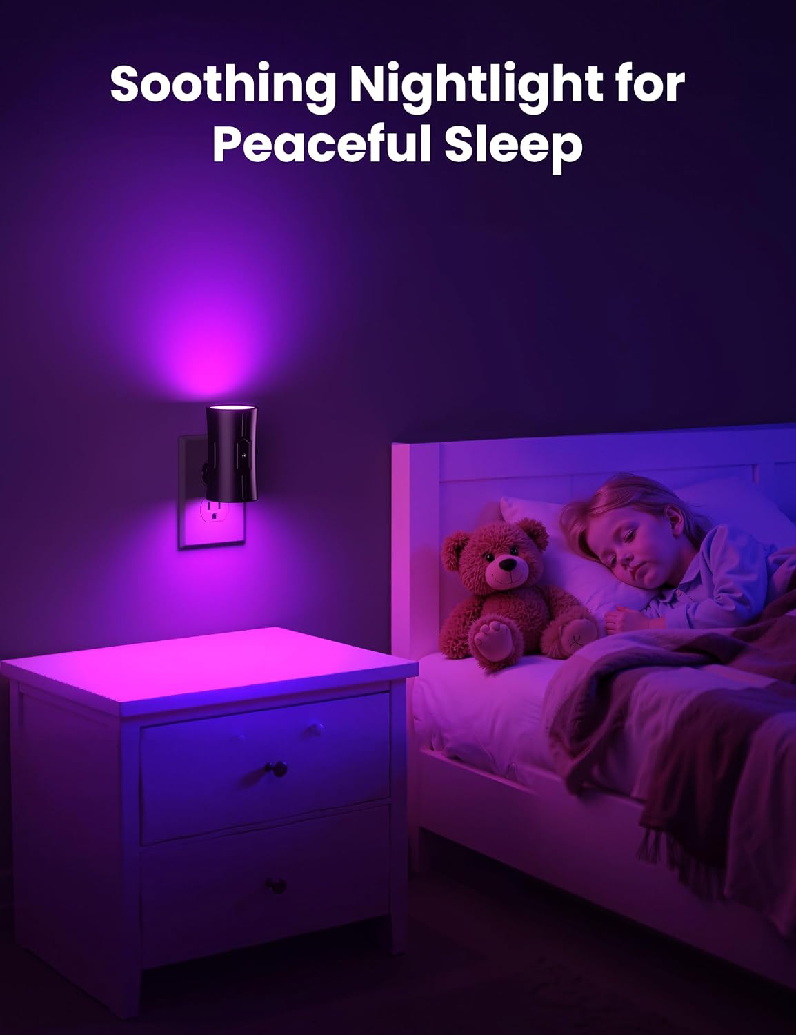 Sujeet Purple Night Light, Plug in Wall Light with Sensor, Adjustable Brightness, Dimmable Night Light Decorative for Christmas, Holiday, H…