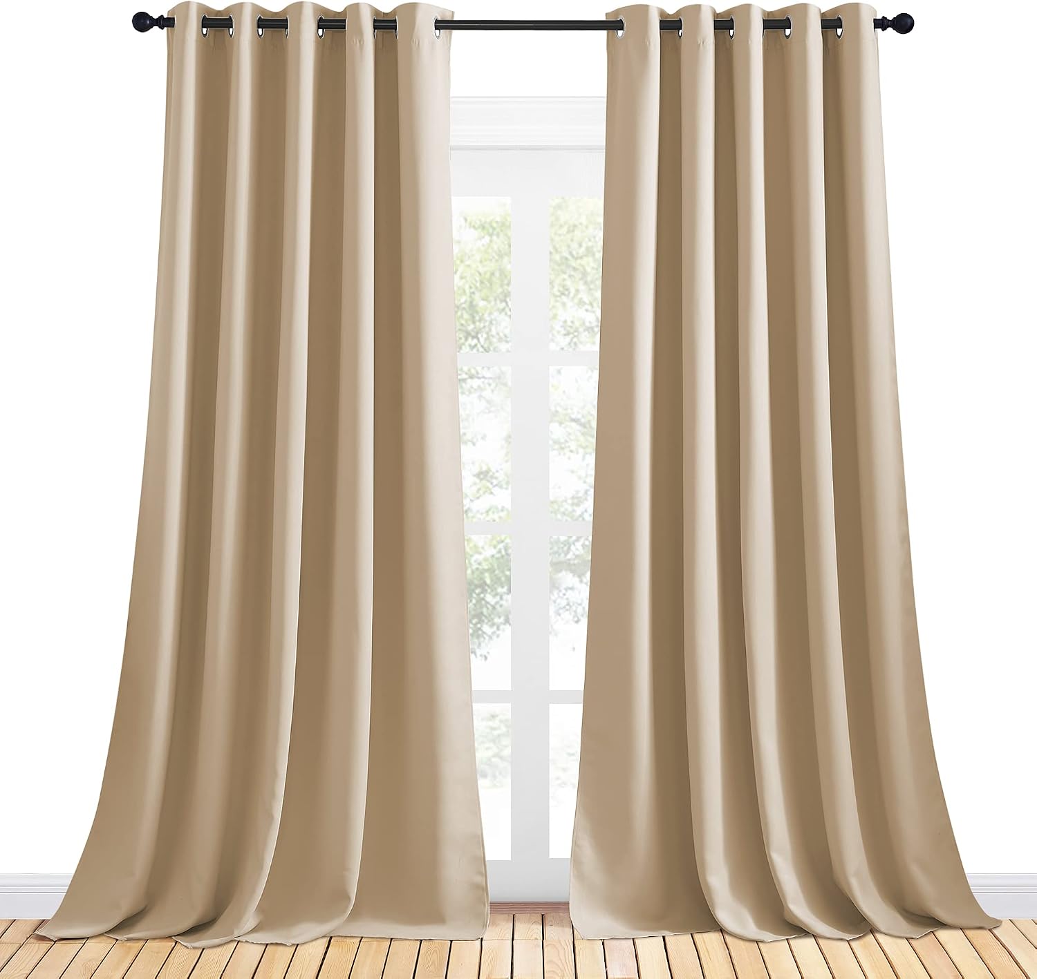 NICETOWN Room Darkening Draperies Window Curtain Panels, Thermal Insulated Grommet Room Darkening Curtains for Bedroom (Biscotti Beige, 2…