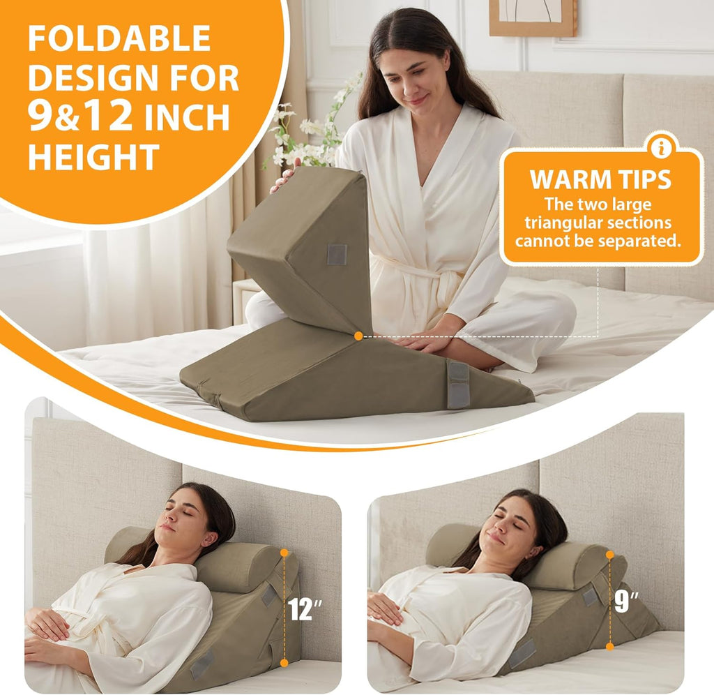 Ruqmuis 3PCS Wedge Pillow Set for After Surgery, Adjustable 9&12 Inch Bed Wedge Pillow for Sleeping, Incline Pillow Wedge for Headboard, Po…