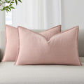 decorUhome Summer Decorative Linen Throw Pillow Covers 12x20 Inch Set of 2 Pink Lumbar Pillow Covers with Flange Edges Soft Farmhouse Boho…
