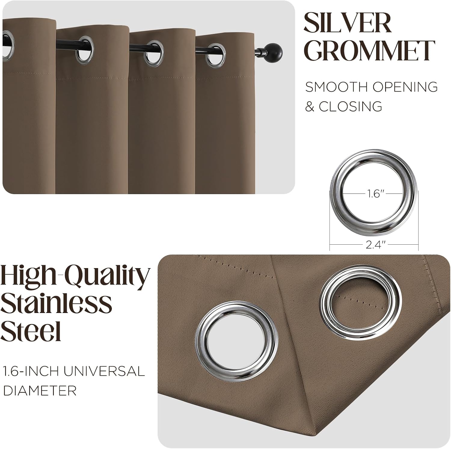 Cucraf Khaki Blackout Curtains 72 inch Length 2 Panels Set, Room Darkening Drapes for Living Room Bedroom, Thermal Insulated Light Blocking…