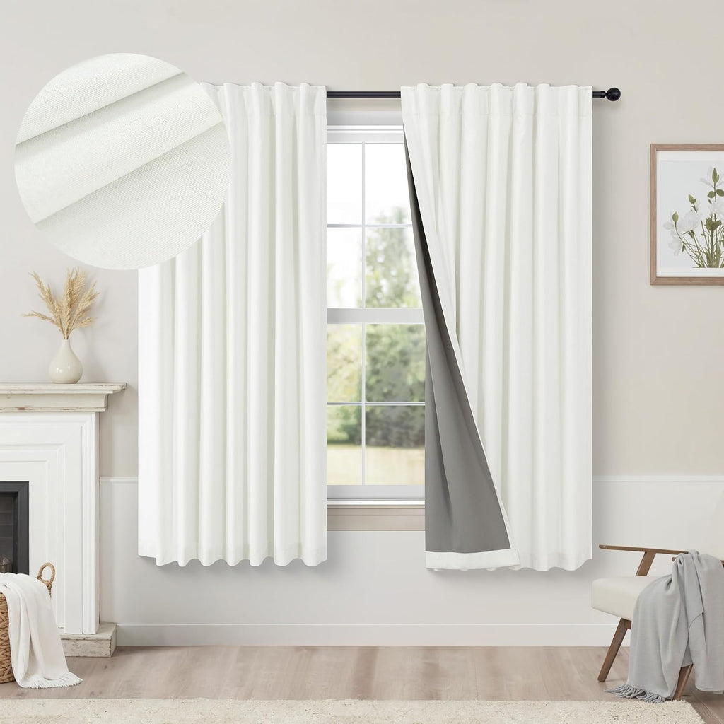 Pitalk Short Linen Textured Blackout Curtains for Kitchen Door 45 Inch Length Bedroom Living Room Bathroom Heat Light Blocking Cute Curtain…