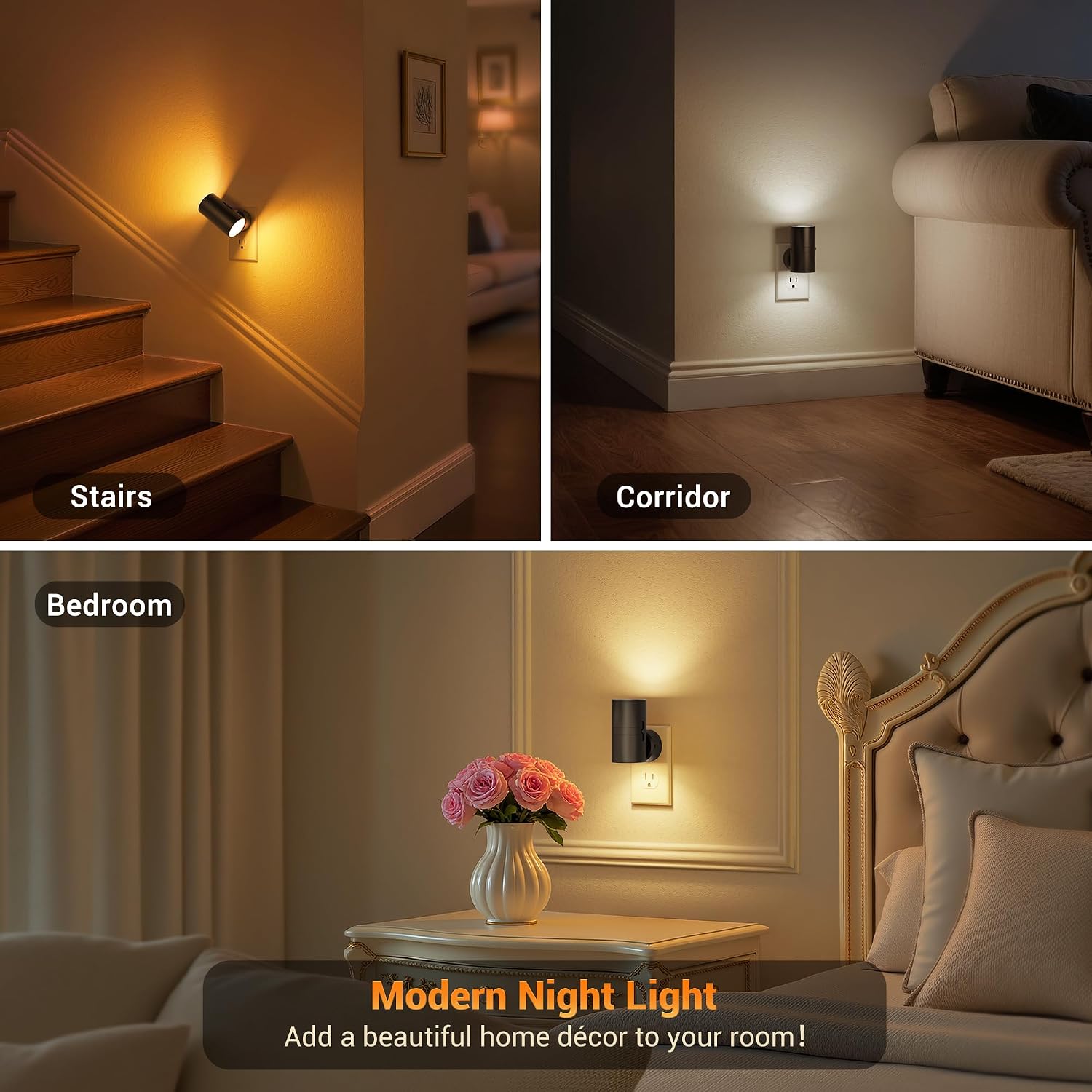 JandCase LED Night Light, Night Lights Plug into Wall with Dusk to Dawn Sensor, 5 Color Temperatures, Rotating Plug, Dimmable…