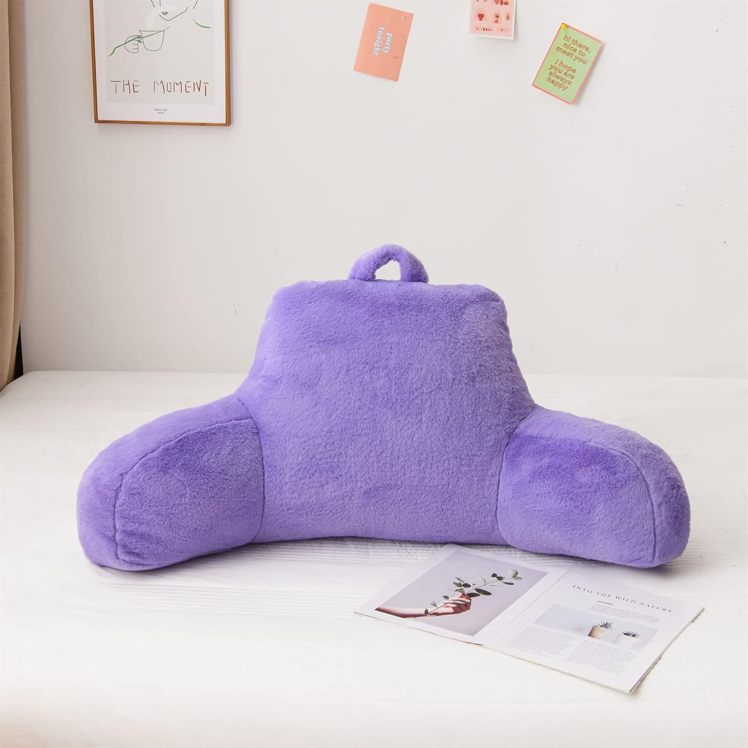 Aimuan Reading Pillow Bed Rest Pillow with Arms Rabbit Fur Cushion for Adults Teens Incline Rest Sitting up & Sleeping Snoring Pillow…