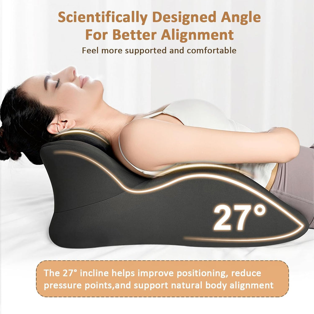 Wedge Pillow, Ergonomic Memory Foam 27° Support Cushion for Spine, Hip & Back Alignment, Positioning Pillow with Removable Cover for…