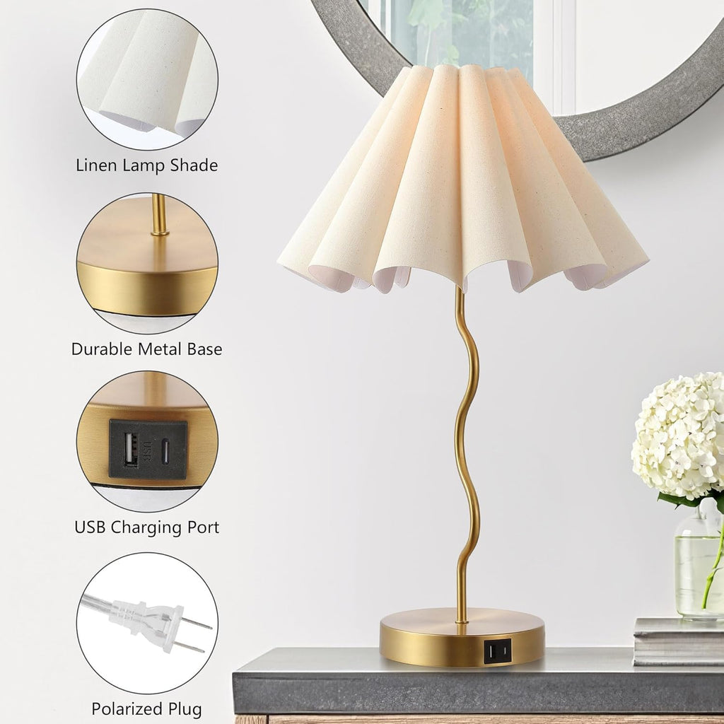 EOEYYOYB Pleated Table Lamp, Table Lamp for Bedroom, Bedside Lamps for Nightstand with Linen Lampshade, Modern Lamp for Bedroom Home…