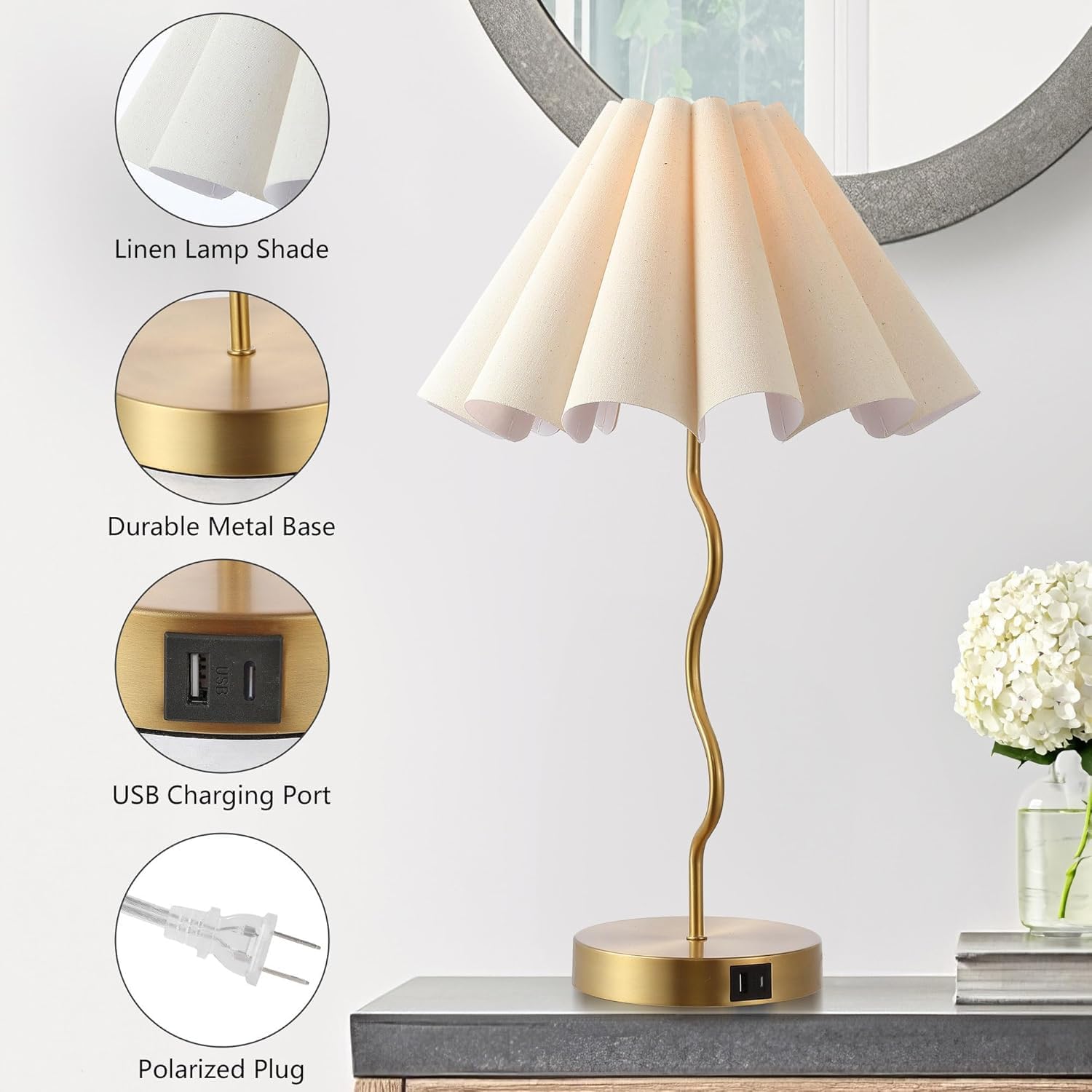 EOEYYOYB Pleated Table Lamp, Table Lamp for Bedroom, Bedside Lamps for Nightstand with Linen Lampshade, Modern Lamp for Bedroom Home…