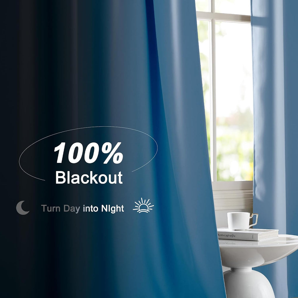Nicetown Vintage Blue 2 Panels Blackout Curtains 52 x 84 Inch, Energy Smart & Noise Blocking Out Drapes for Baby Room Window, Thermal Insul…