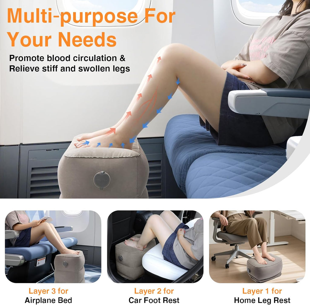 Maliton Inflatable Foot Rest Pillow for Travel, Kids Airplane Bed, Adjustable 3 Layers Height Leg Pillow of Air Travel Essentials, Car…