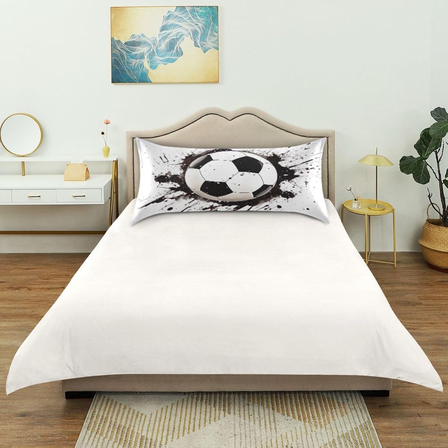 Soccer Ball Pillow Covers Silk Pillowcase for Hair and Skin Breathable Silky Soft Satin Pillowcase Queen Size Pillow Case for Bedroom…
