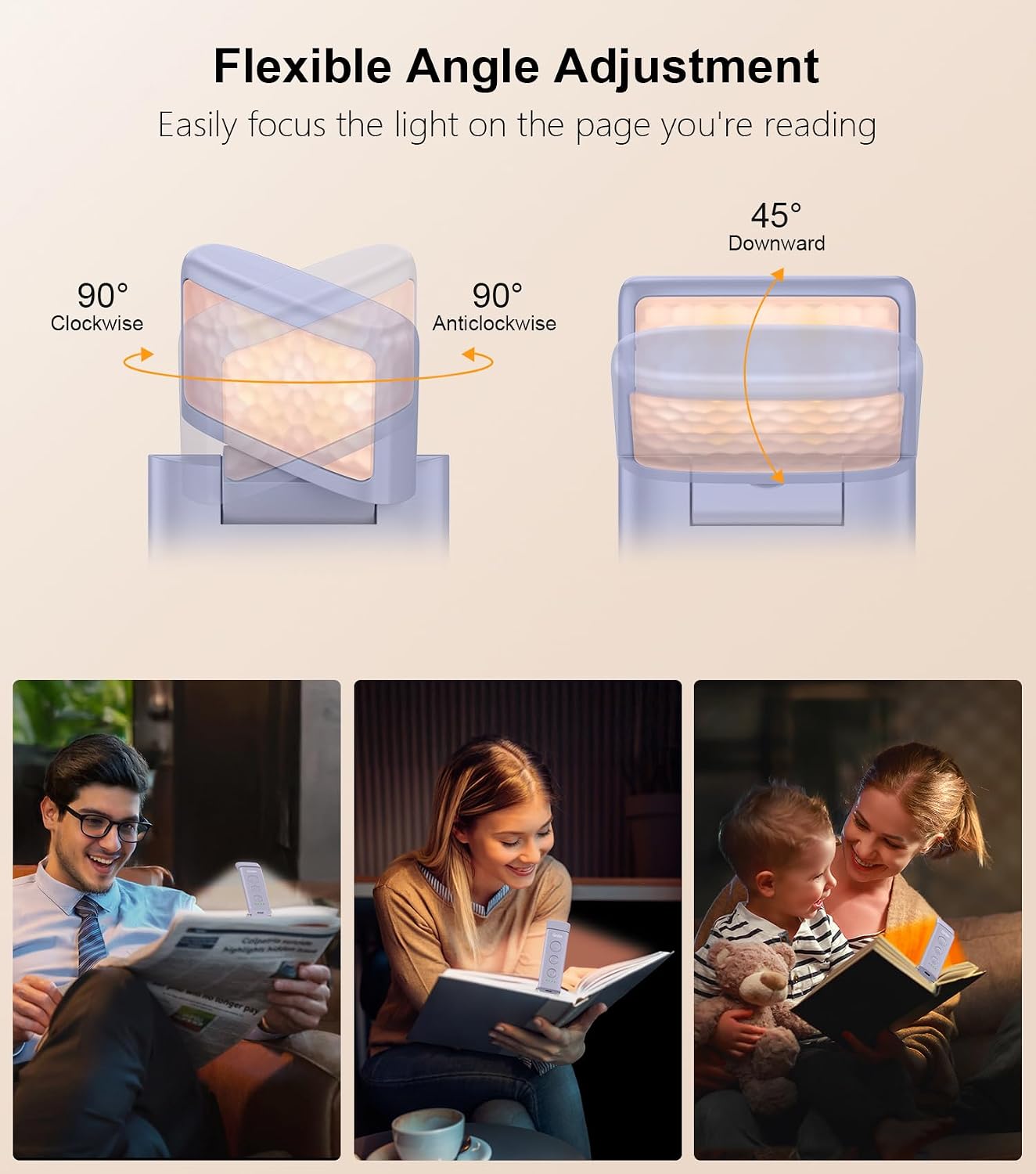 Gritin Book Light Rechargeable, Eye Caring 3-Color & 5-Brightness Clip on LED Reading Light for Books in Bed- Stepless Dimming, Long…