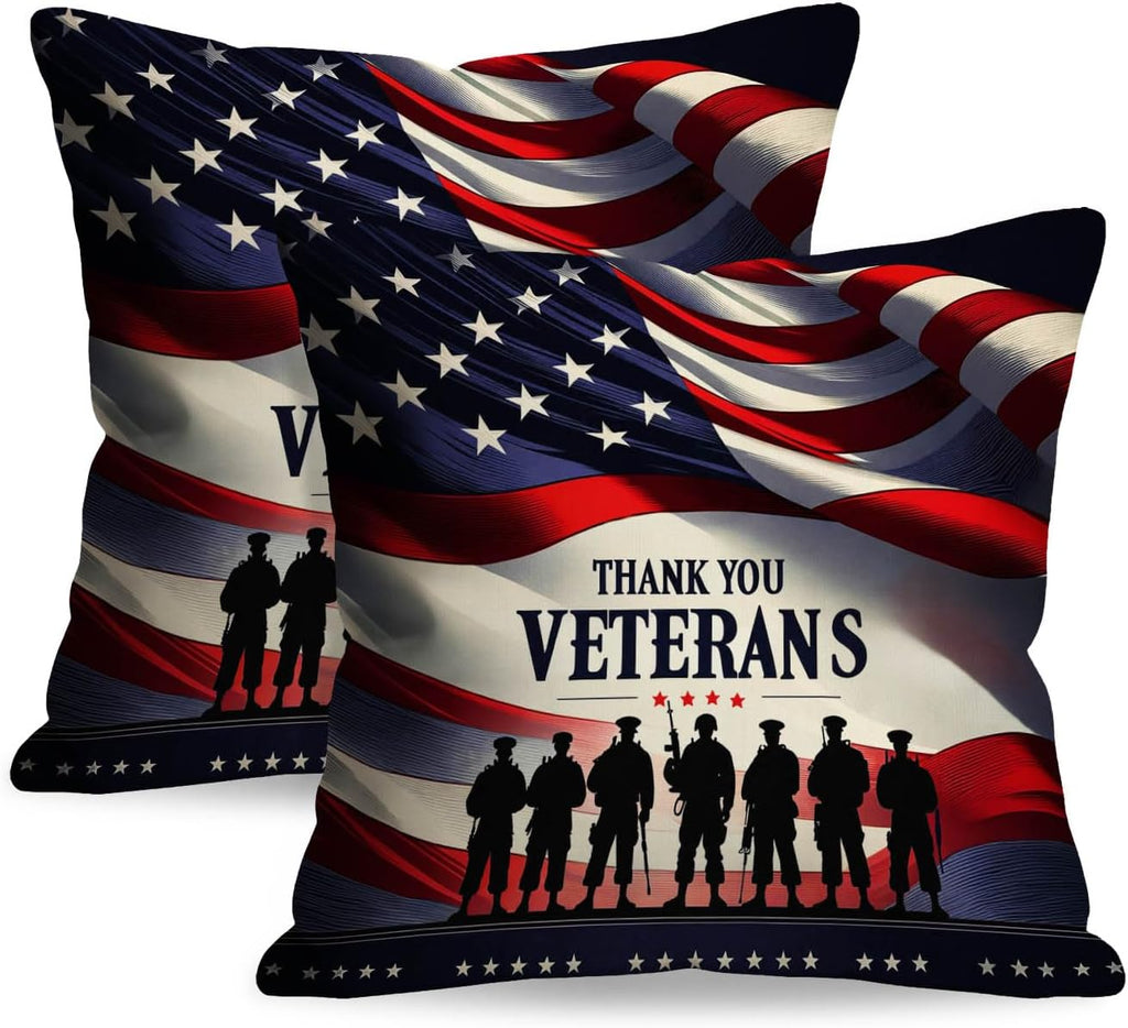 BlissYard Throw Pillow Covers 18x18 Set of 2 Thank You Veterans Pillow Covers Decorative American Flag Pillow Covers Veterans Day…