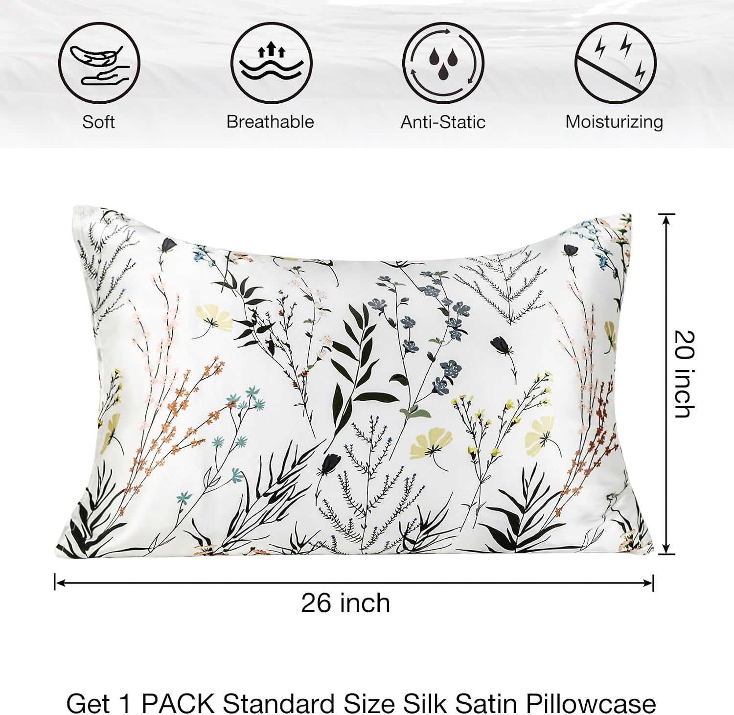 MANSPHIL Rustic Floral Silk Pillow Cases Standard, Wildflower Printed 22 Momme Mulberry Silk Top with Satin Underside Pillowcase for Hair…