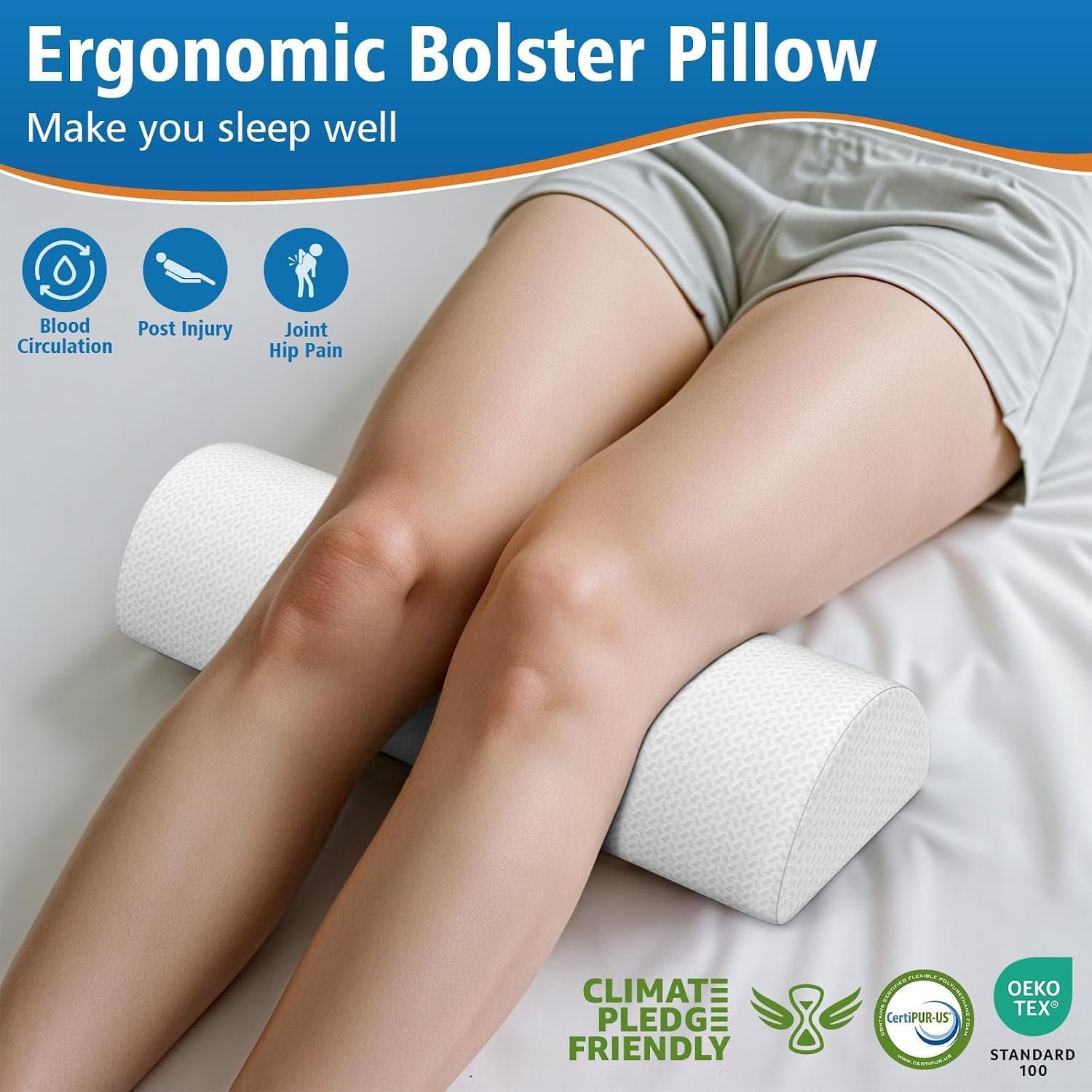 SweetSlubr Large Knee Pillow for Side Sleepers, Half Moon Memory Foam Bolster Pillow for Legs, Ergonomic Design Wedge Elevation Pillo…