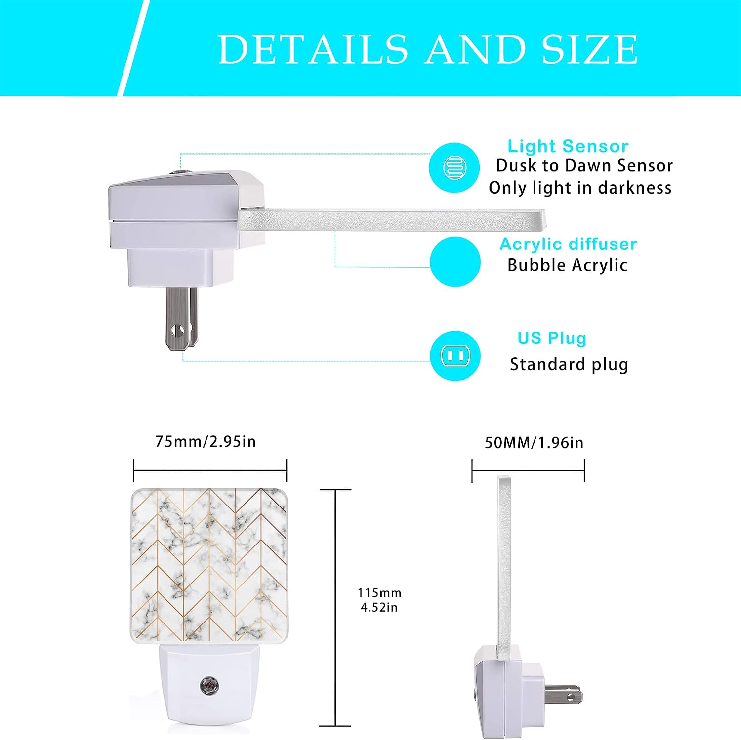 Marble Line Geometric Night Light, Plug-in Night Lights with Dusk-to-Dawn Sensor for Stairway/Hallway/Kitchen Sleep Friendly lamp for…