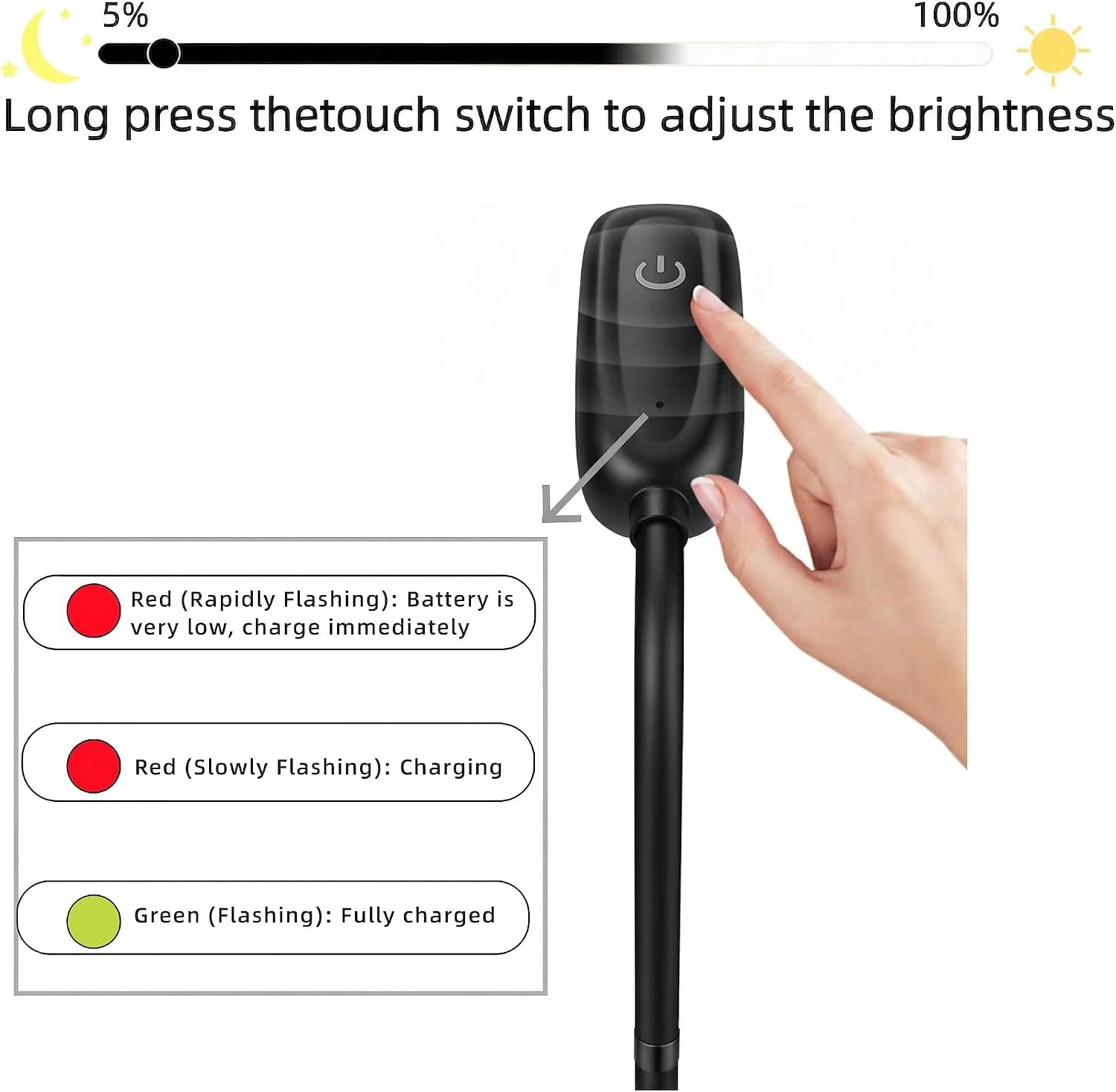 Cordless Portable Floor Lamp, Adjustable Gooseneck with Touch Switch, 3 Color Modes, Lightweight & Rechargeable for Living Room, Bedroom…