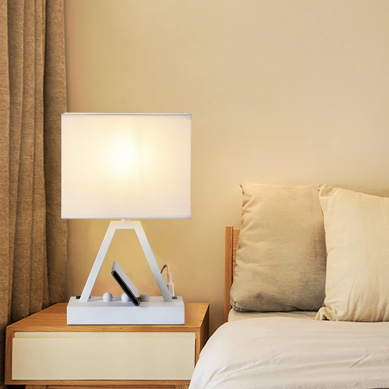 Briever Touch Control Table Lamp, 3-Way Dimmable Desk Lamp with USB C & USB A and AC Outlet, Bedside Lamp with Phone Stands for Bedroom, Li…