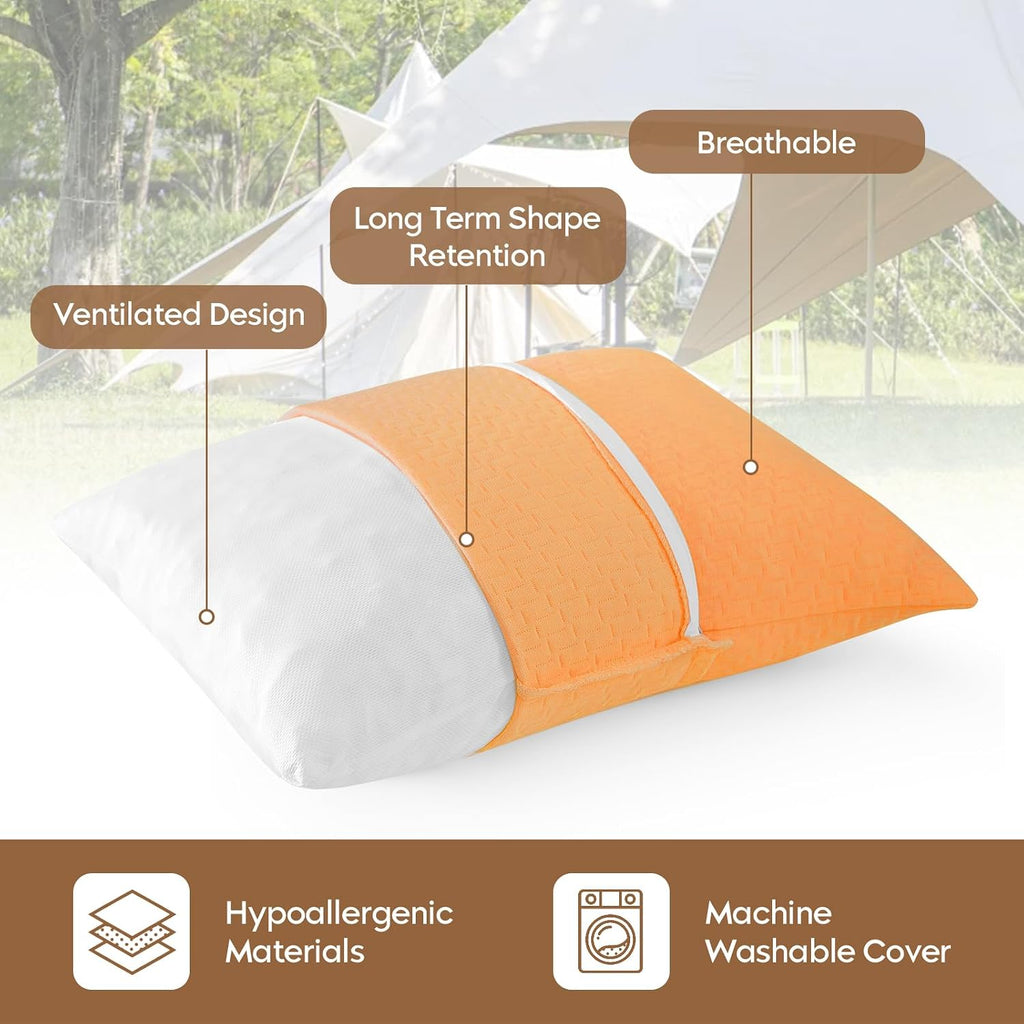 Small Shredded Memory Foam Pillow, Camping Pillow Travel Pillow - Compressible Medium Firm, Breathable Cover, Ideal Backpacking Hiking…