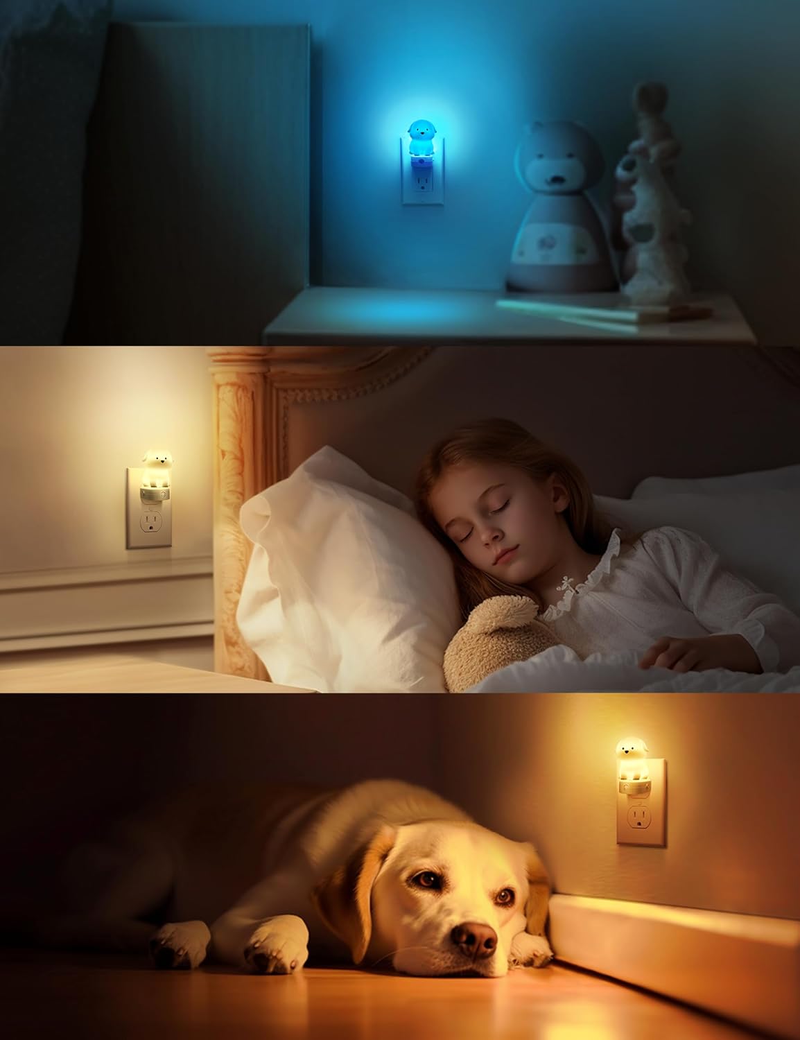 L LOHAS LED Plug in Night Light for Kids 2 Pack, 3D Cute Puppy Night Lights with Dusk to Dawn Sensor, RGB+Soft White 3000K Dog Night…