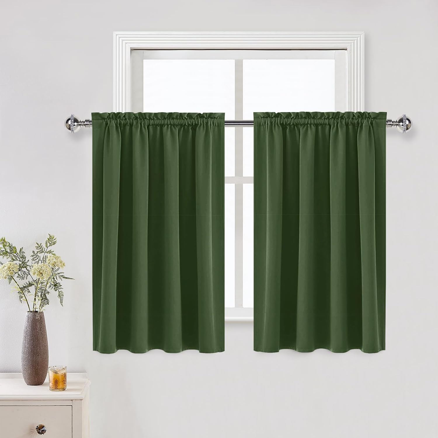 DWCN Blackout Curtains for Living Room Thermal Insulated, Energy Saving & Noise Reducing Bedroom Curtains, Olive Green, W 52x L 36 Inch…