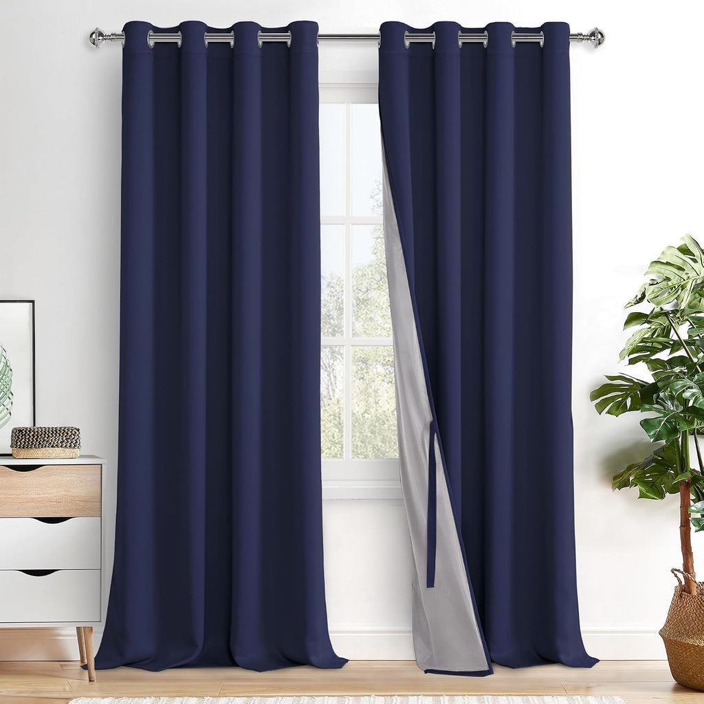 Xwzo 100% Blackout Curtain Panels - Thermal Insulated Black Liner Curtains, Noise Reducing and Heat Blocking Drapes for Hall and Studio Win…