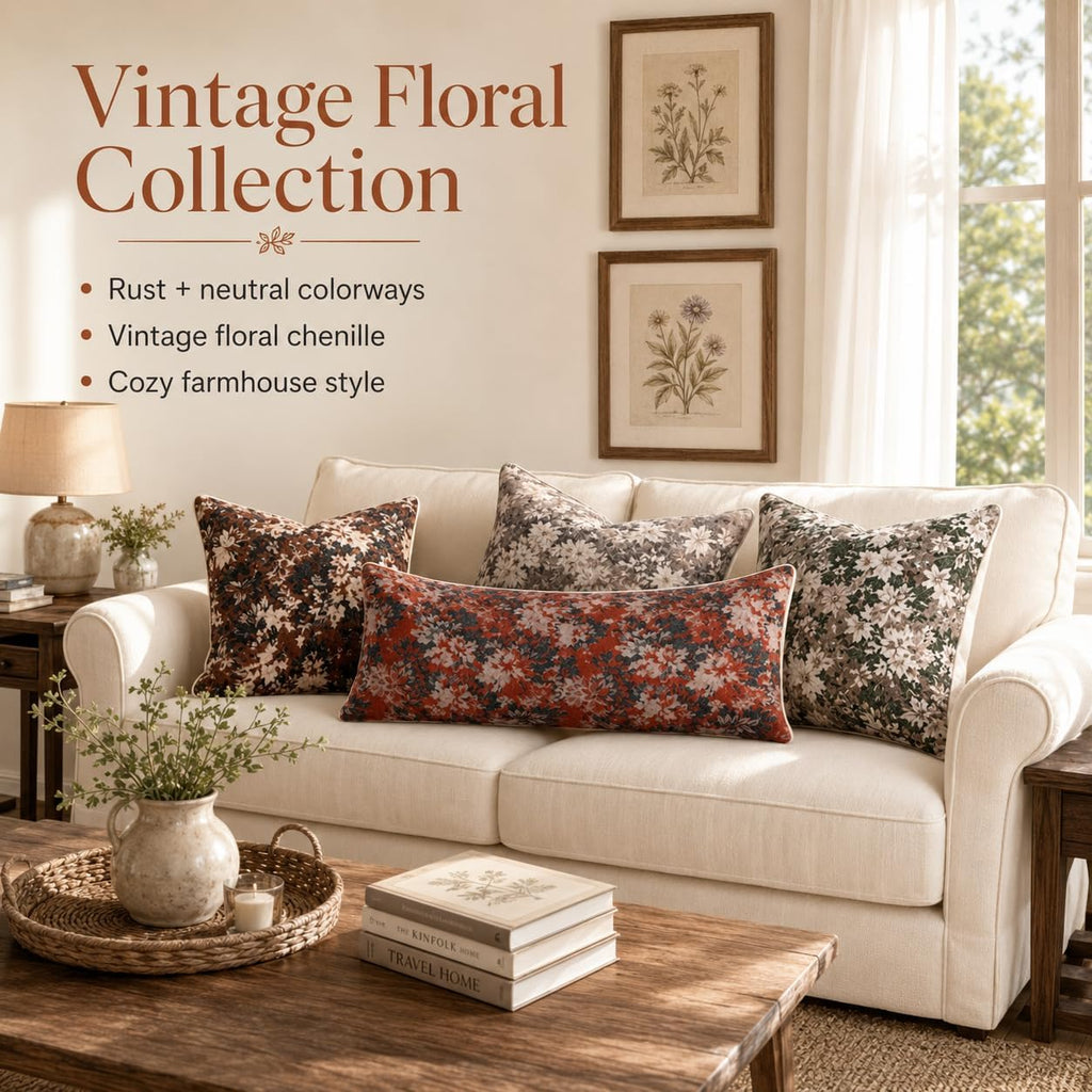 Haguko Vintage Floral Throw Pillow Covers 14x36 Long Lumbar Tapestry Chenille Soft Decorative Farmhouse Rectangular Accent Body Pill…