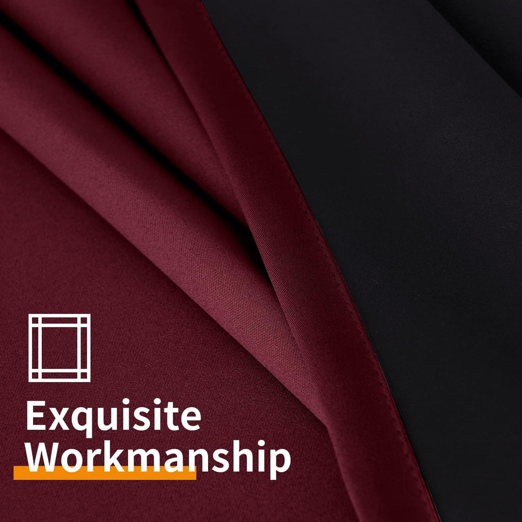 YoungsTex Burgundy 100% Blackout Curtains for Bedroom, Thermal Insulated Drapes with Grommet Full Room Darkening with Black Backing for Liv…
