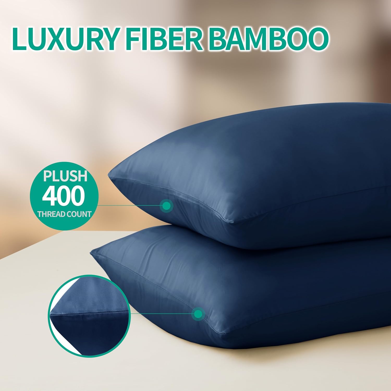 Bamboo Viscose Zippered Pillow Cases Standard Size Set of 2, 400 Thread Count Cooling Pillow Protectors for Hot Sleepers, Luxurious Hotel…