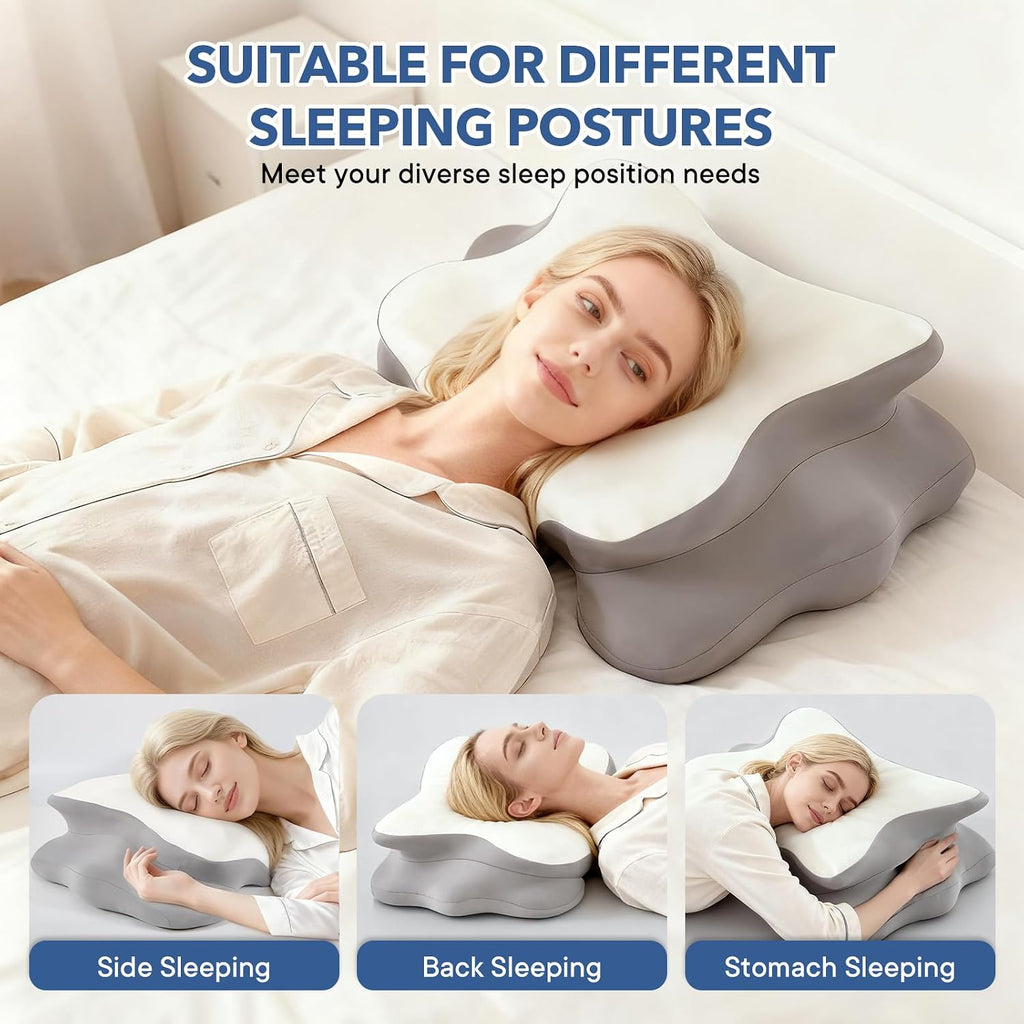 Famkcy Cervical Pillow for Neck, Ergonomic Memory Foam Pillows for Neck with Ice Silk Pillowcase, Adjustable Contour Neck Support Pillow fo…