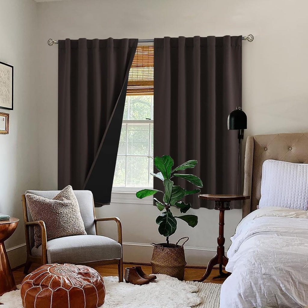 BGment Brown Blackout Curtains for Bedroom Windows, 42 x 40 Inch Curtains Thermal Insulated Blackout Soundproof Double Layer Room…