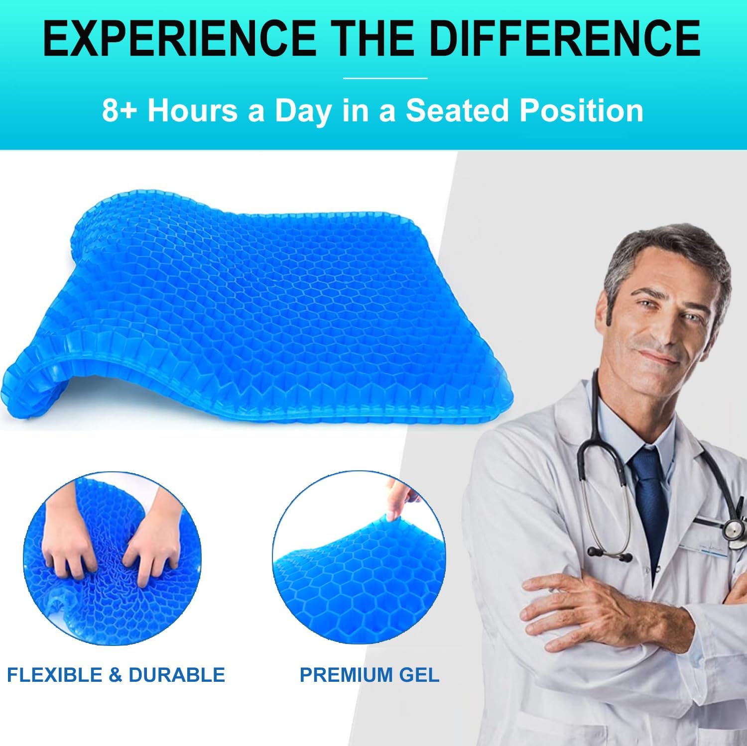 Helishy Gel Seat Cushion for Long Sitting - 1.65inch Double Thick Cooling Egg Cushion for Back, Hip, Sciatica, Coccyx, Tailbone - Office Ch…